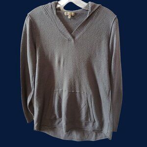 Democracy Womens  Hooded Knit Pullover Sweater W/Kangaroo Pocket Gray Medium